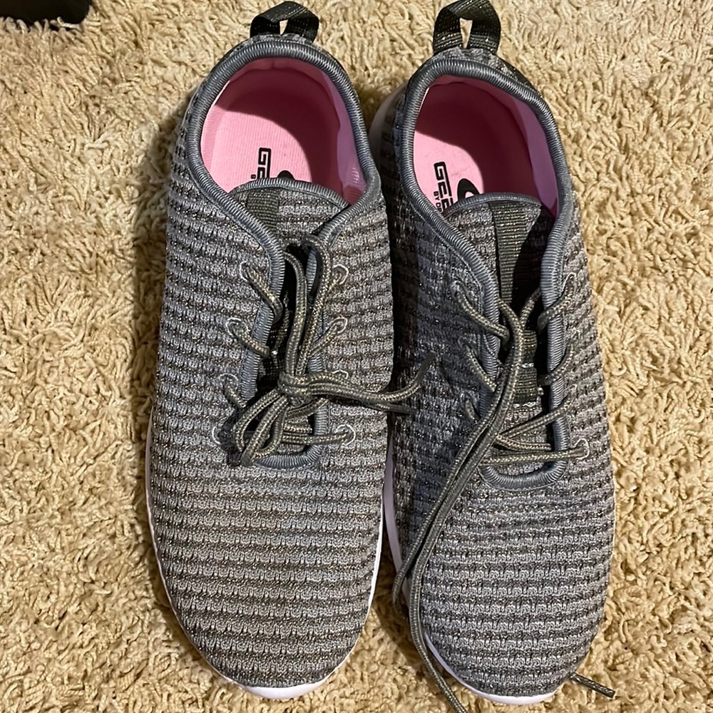 Brand New Grey Sneakers with Gold Sparkle Accent